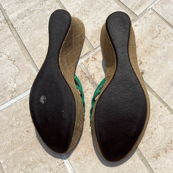 Green Slides Wedges Flower Ribbon Details Size 8 Platform Open Toe Elio Pitti - Picture 15 of 16